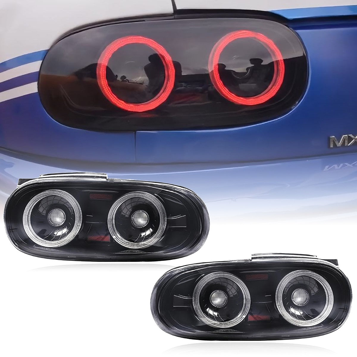 Pair LED Tail Lights LED Rear Lamp w/Starting Animation for Mazda MX5(NA) 1985-1997