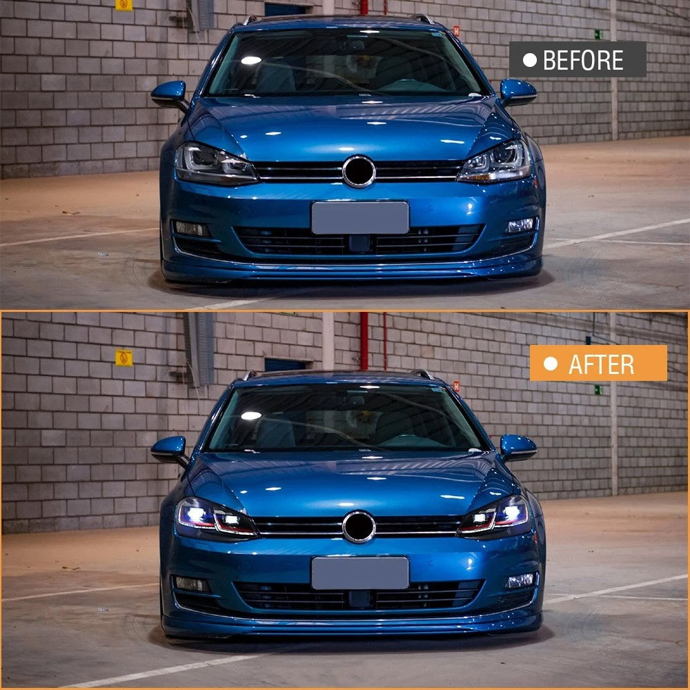 2PCS LED Headlights with White DRL Sequential Turn Signal High Low Beam for VW Golf7 MK7 VII