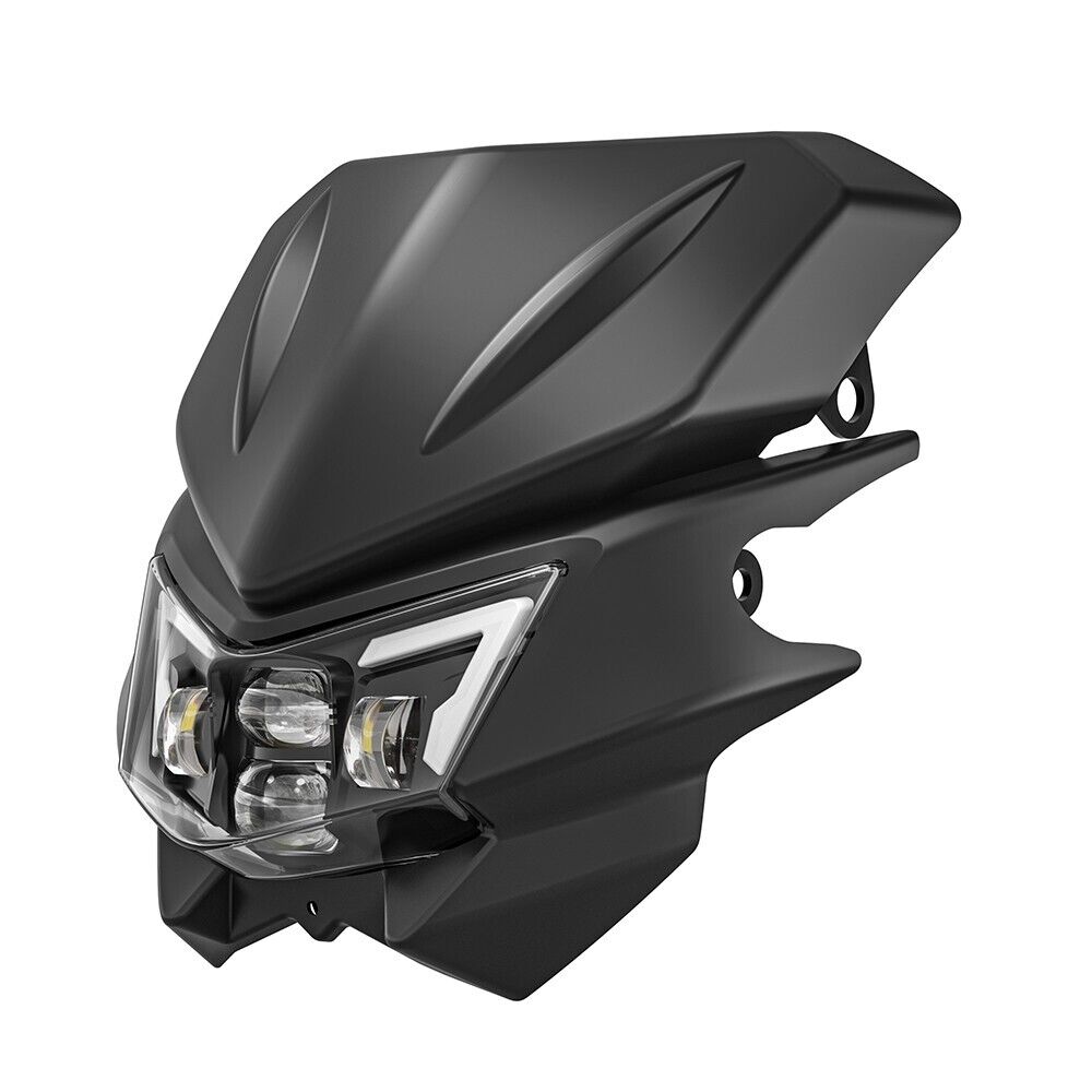 LED Headlight w/ Black Fairing High Low Beam Kit For Kawasaki KLX450R KLX125 KLX150L D-TRACKER 125