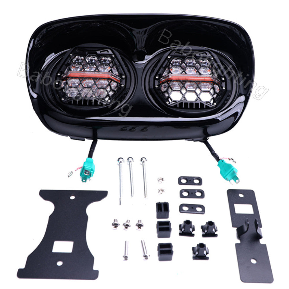 5.75 INCH LED Dual Headlight with Amber DRL Hi/Lo Beam For Harley Road Glide 1998-2013 Plug&Play