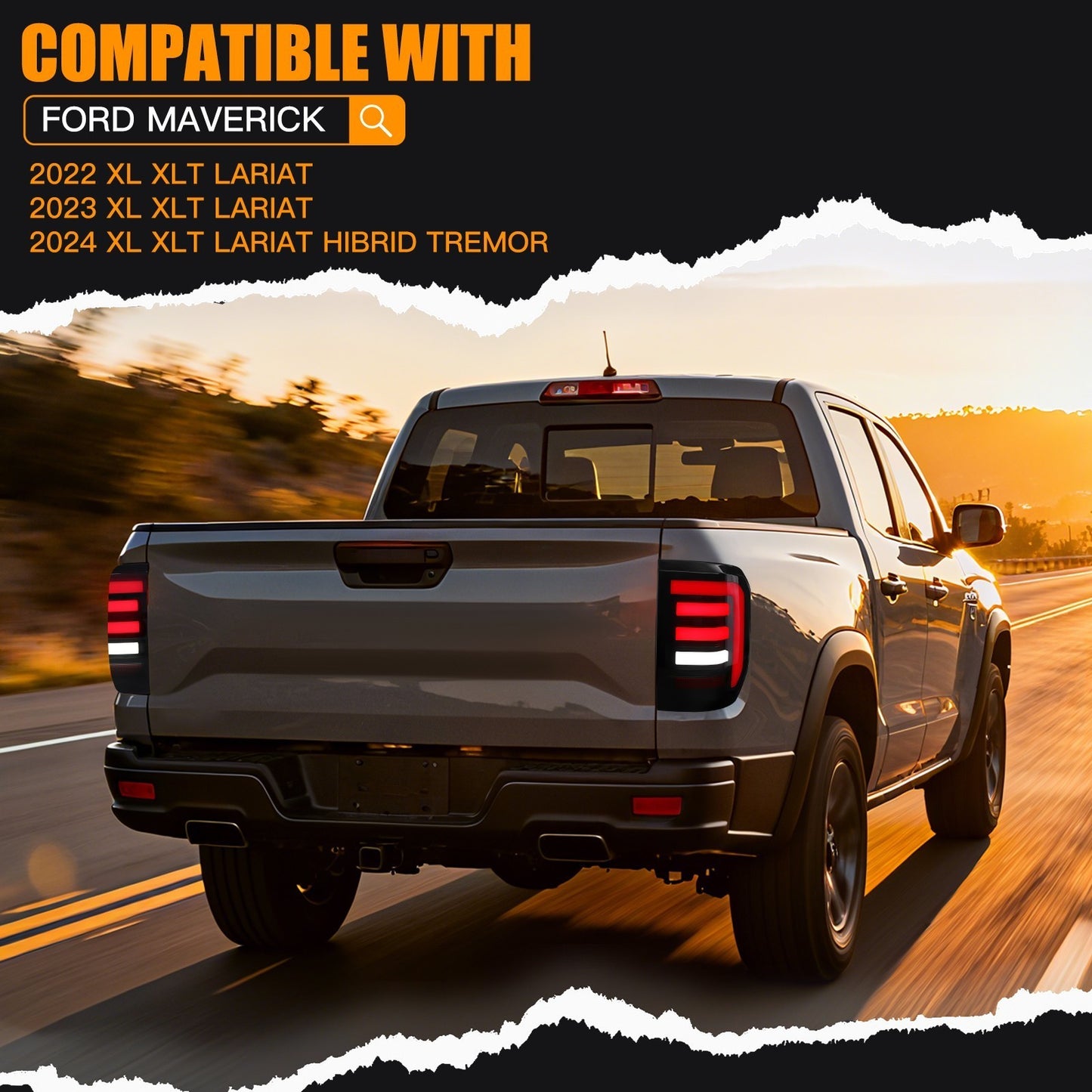 for Ford Maverick XL XLT Lariat 2022 2023 2024 LED Rear Tail Lights Brake Lamp