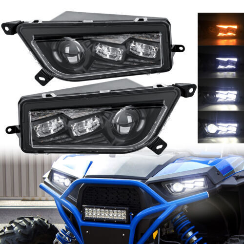 Pair LED Headlights Turn Signal Lamps DRL Plug&Play for Polaris RZR 900 XP 1000