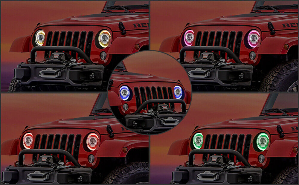 7" Inch LED Headlights RGB DRL and Turn Signal For Jeep Wrangler JK LJ TJ CJ