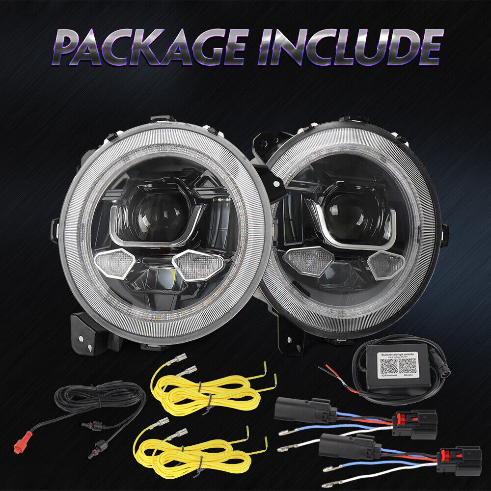 9'' Led Headlight Halo Turn Signal APP control for Jeep Wrangler JL Gladiator