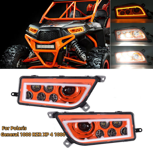 ATV UTV Halo LED Headlights Orange For Polaris General 1000 RZR XP 4 1000 TURBO