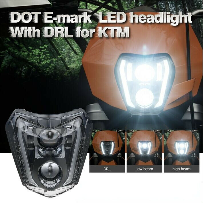 LED Headlight High/Low Beam with DRL For KTM 2017-2023 125 250 350 450 501 SMC-R 690