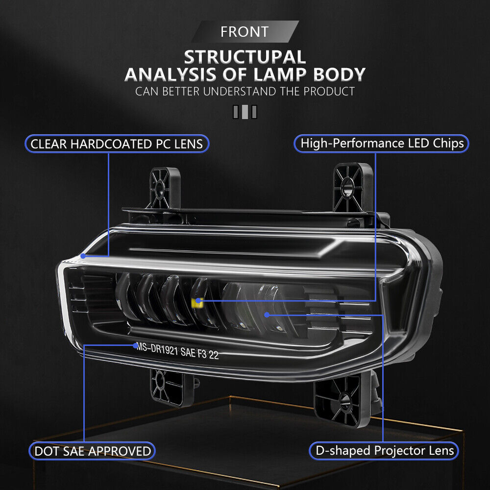For 2019 2020 2021 Dodge Ram 1500 Front Bumper LED Fog Lights Lamps Plug & Play