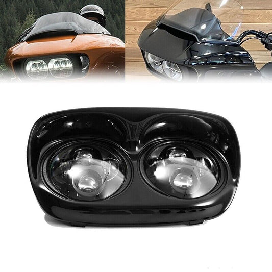 For Touring Road Glide FLTR 1998-2013 Black Dual LED Projector Headlight Lamp