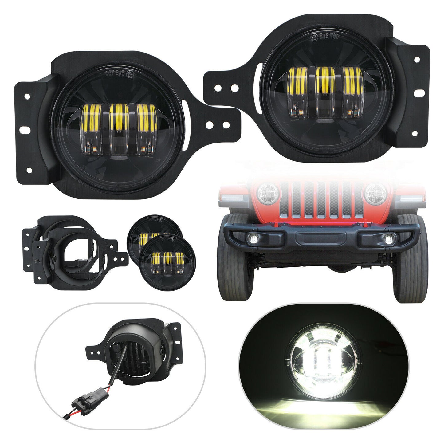 4" Black LED Fog Light Driving Lamp for Jeep Wrangler JL JLU 2018-2021 Gladiator