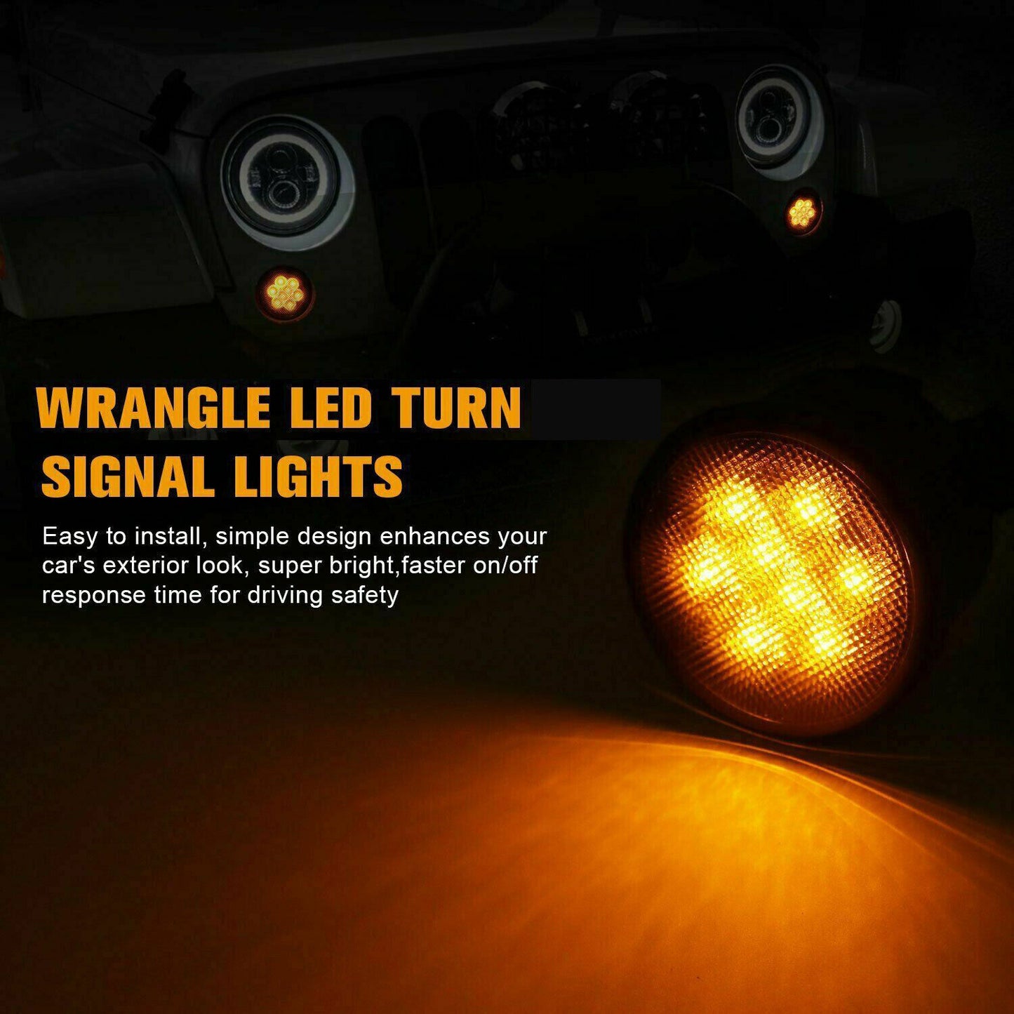 Pair Front Amber Smoke Lens LED Turn Signal Light For Jeep Wrangler JK JKU 07-18