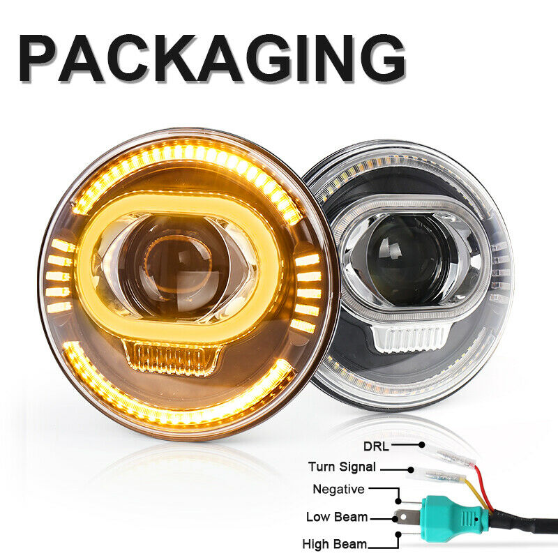 Pair 7 inch Round LED Headlights Halo Angle Eye For Jeep Wrangler CJ JK LJ 97-18