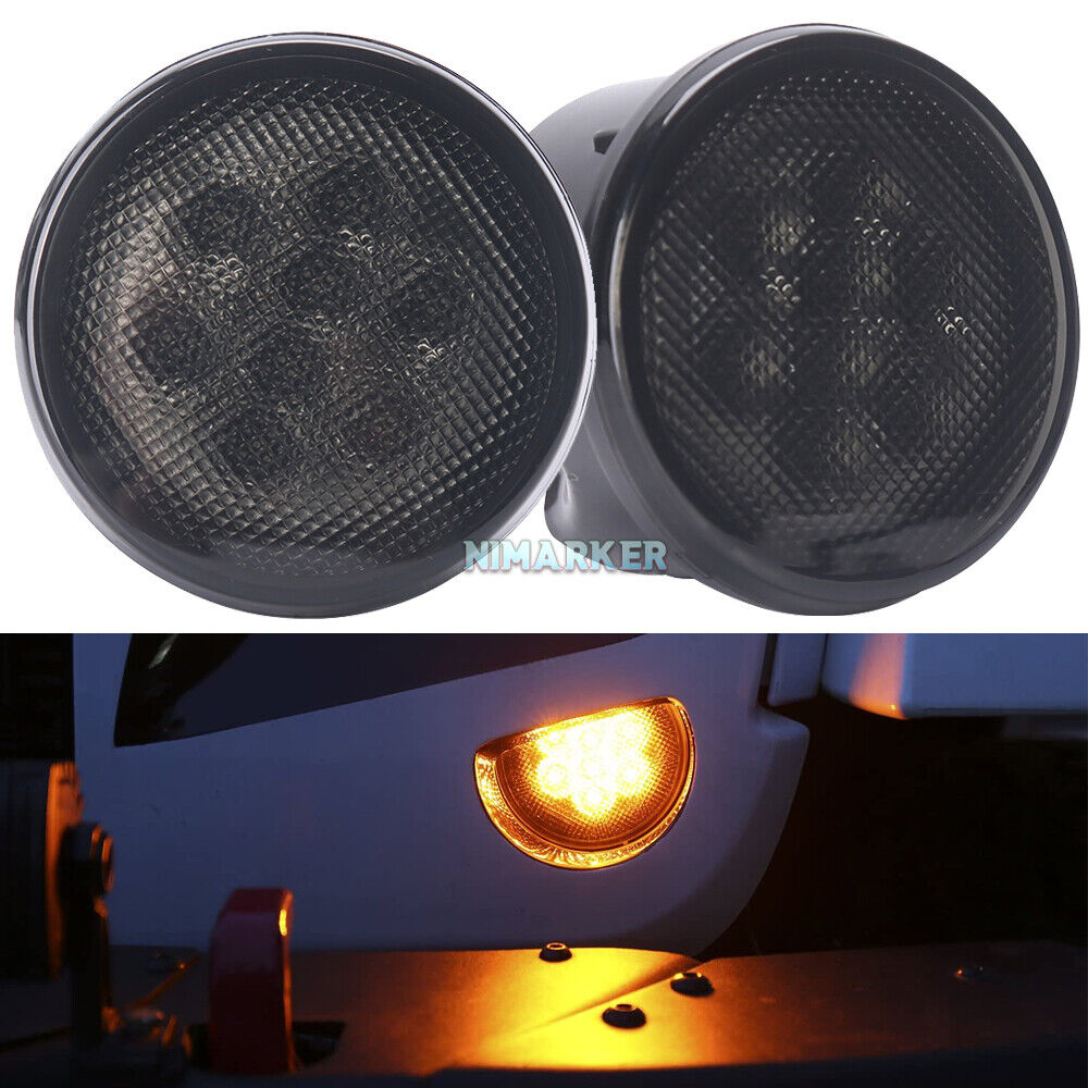 Pair Front Amber Smoke Lens LED Turn Signal Light For Jeep Wrangler JK JKU 07-18