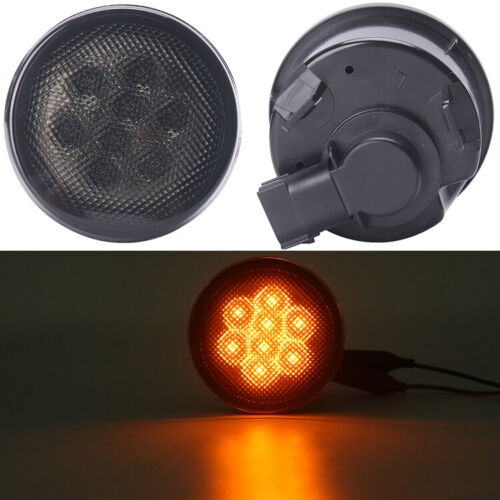 Pair Front Amber Smoke Lens LED Turn Signal Light For Jeep Wrangler JK JKU 07-18