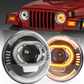 Pair 7 inch Round LED Headlights Halo Angle Eye For Jeep Wrangler CJ JK LJ 97-18