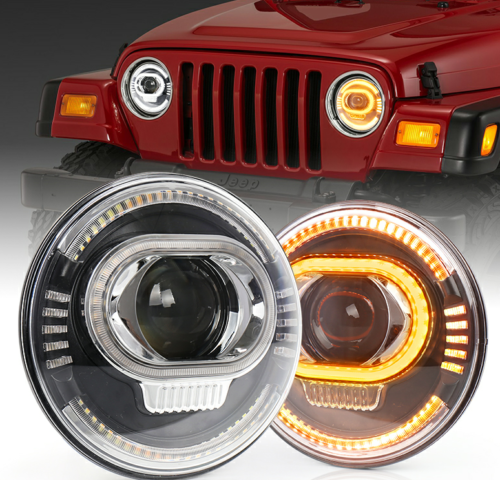 Pair 7 inch Round LED Headlights Halo Angle Eye For Jeep Wrangler CJ JK LJ 97-18